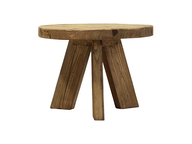 Table basse ronde 60 cm en bois massif recyclé 3 pieds - CHALET