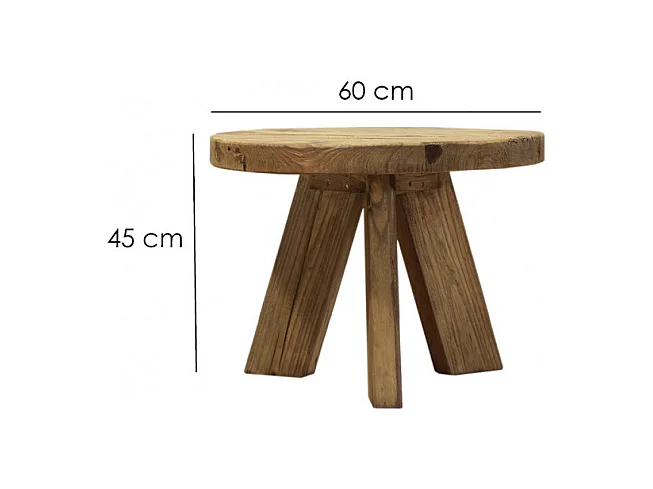 Table basse ronde 60 cm en bois massif recyclé 3 pieds - CHALET