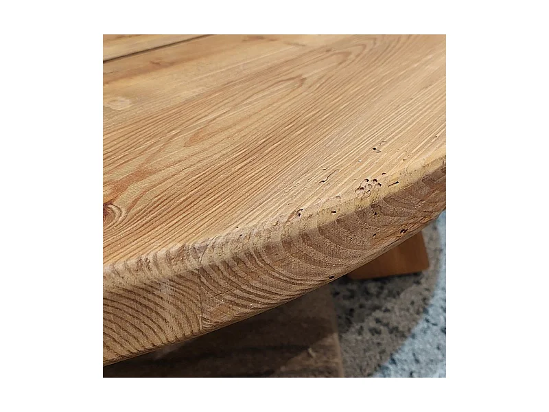 Table basse ronde 60 cm en bois massif recyclé 3 pieds - CHALET