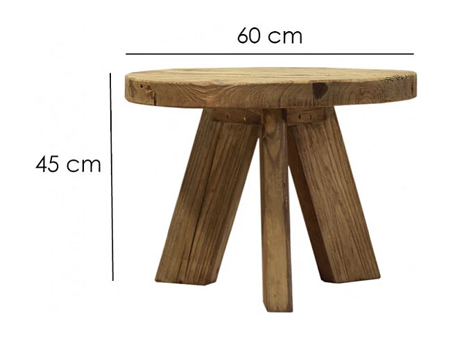 Table basse ronde 60 cm en bois massif recyclé 3 pieds - CHALET