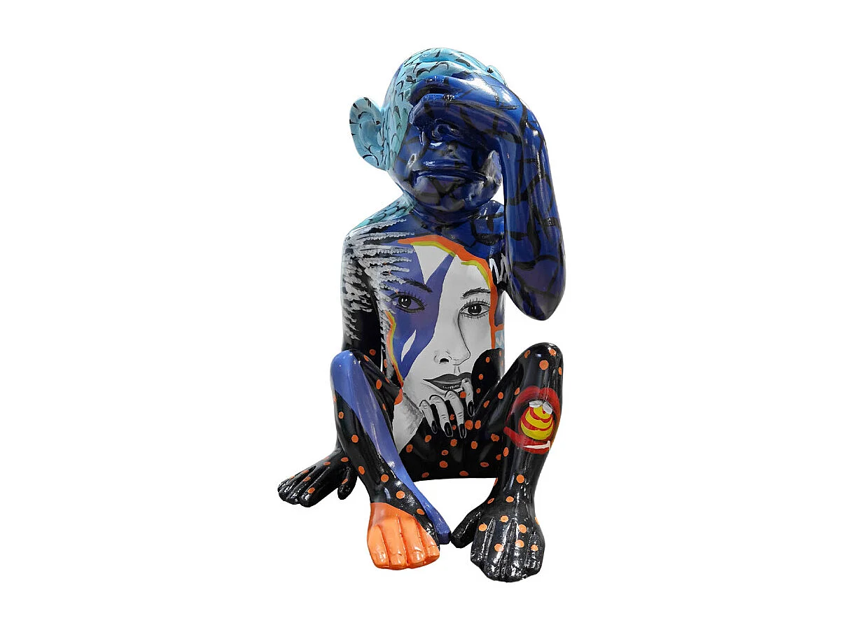 Statue singe main sur les yeux et dessins pop art H39 cm - RAFIKI