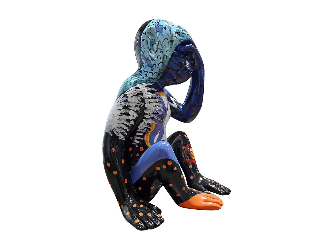 Statue singe main sur les yeux et dessins pop art H39 cm - RAFIKI