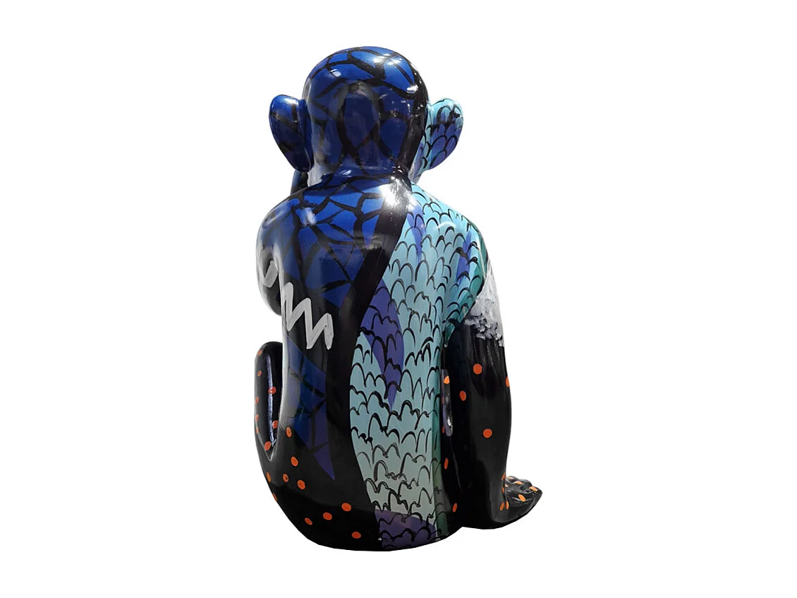 Statue singe main sur les yeux et dessins pop art H39 cm - RAFIKI