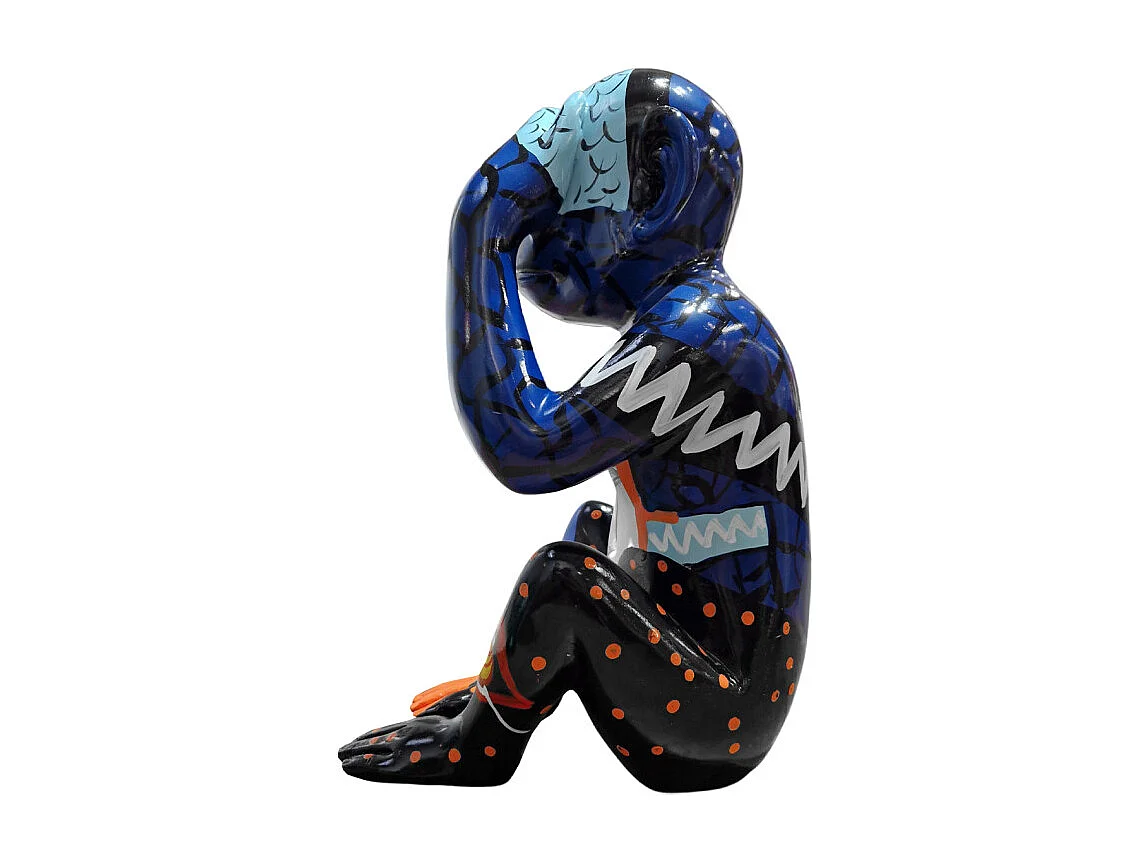 Statue singe main sur les yeux et dessins pop art H39 cm - RAFIKI