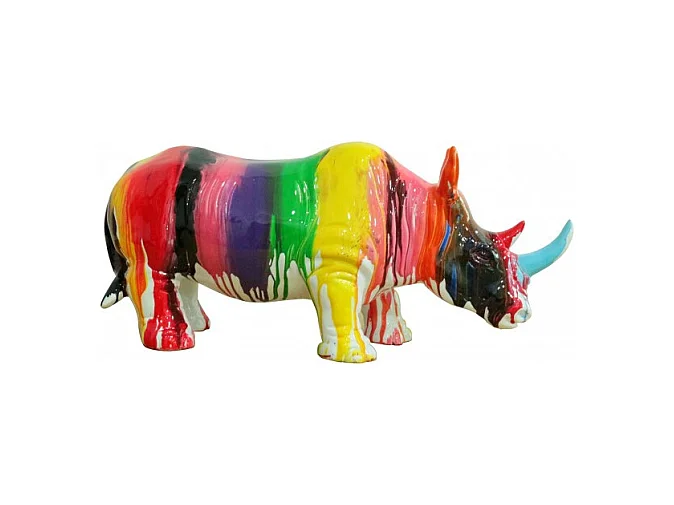 Statue rhinocéros avec coulures multicolores H24 cm - RHINO DRIPS 01
