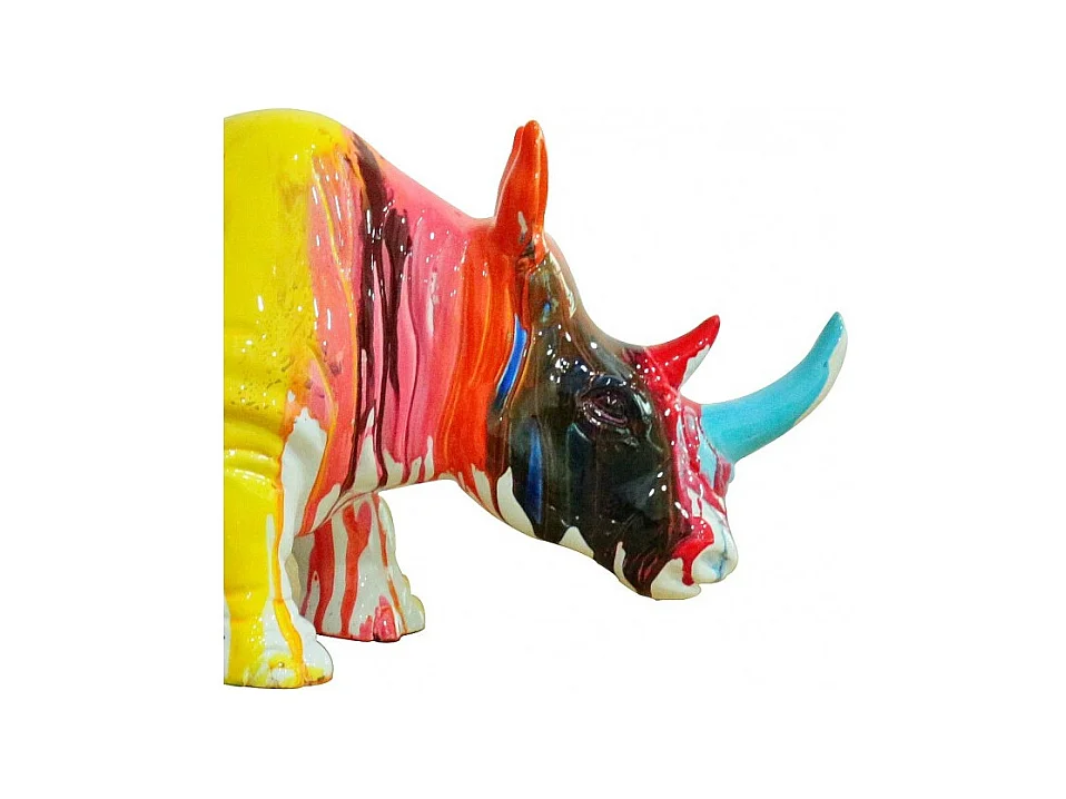 Statue rhinocéros avec coulures multicolores H24 cm - RHINO DRIPS 01