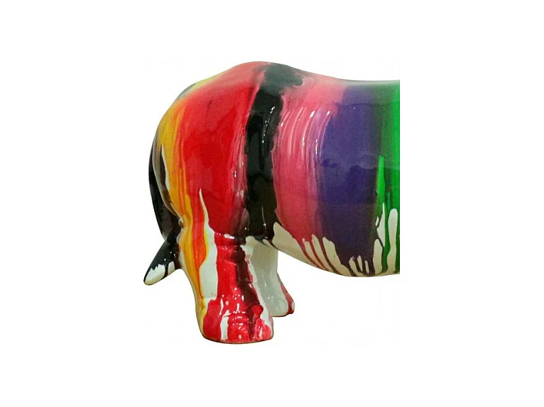 Statue rhinocéros avec coulures multicolores H24 cm - RHINO DRIPS 01