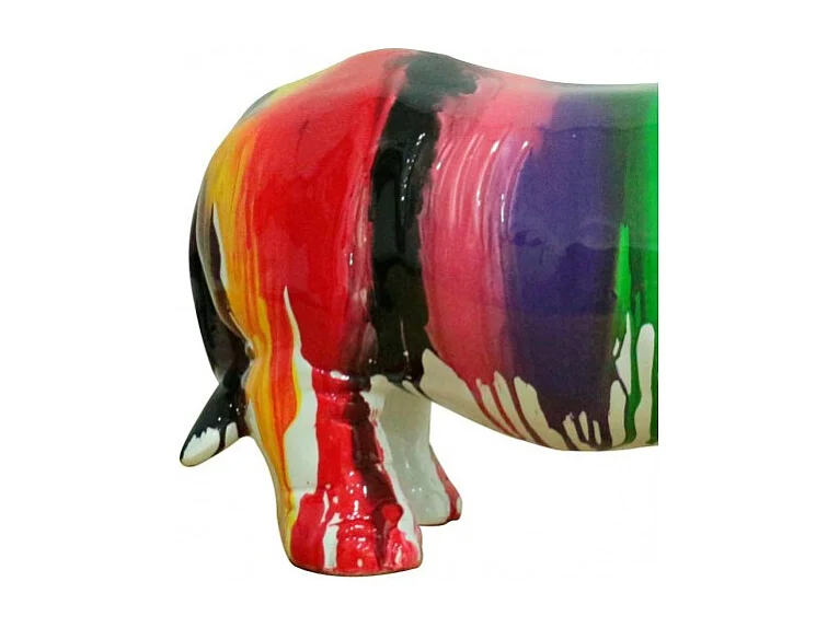 Statue rhinocéros avec coulures multicolores H24 cm - RHINO DRIPS 01
