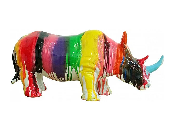 Statue rhinocéros avec coulures multicolores H24 cm - RHINO DRIPS 01