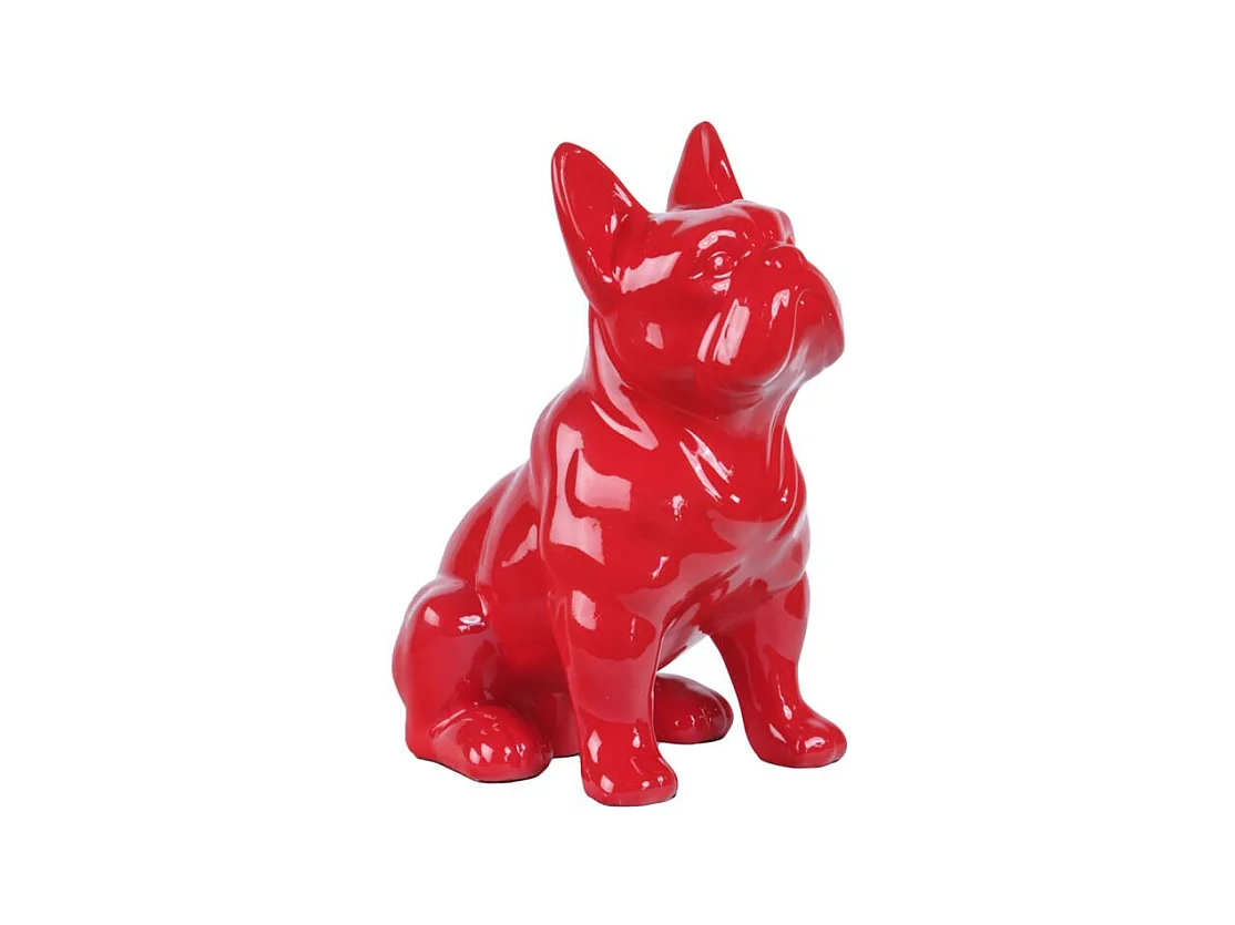 Statue chien boston terrier assis rouge laquée H22 cm - HARU