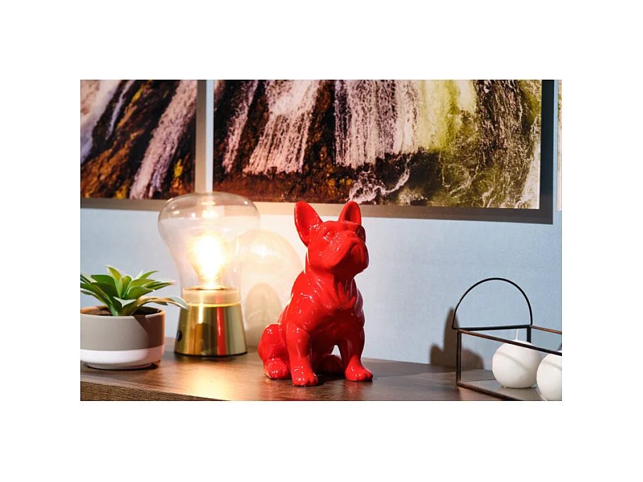 Statue chien boston terrier assis rouge laquée H22 cm - HARU