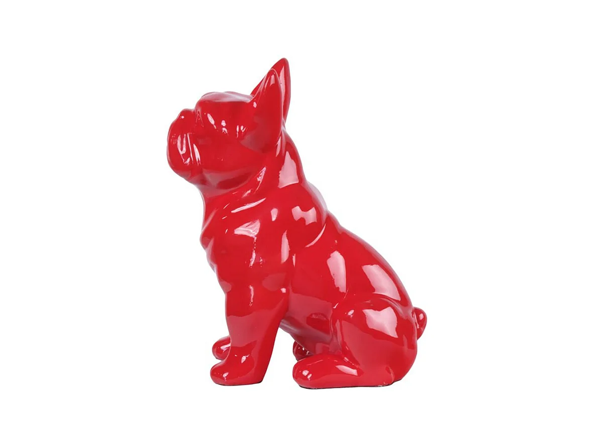 Statue chien boston terrier assis rouge laquée H22 cm - HARU