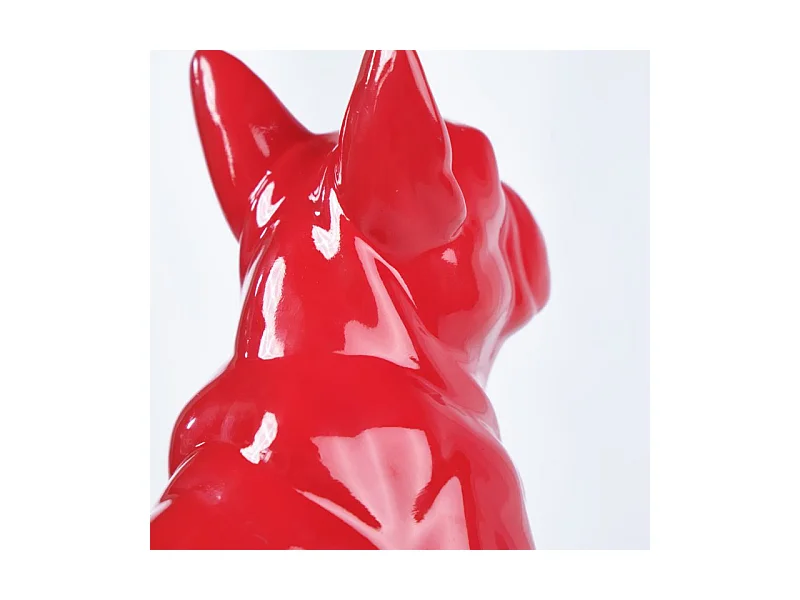 Statue chien boston terrier assis rouge laquée H22 cm - HARU
