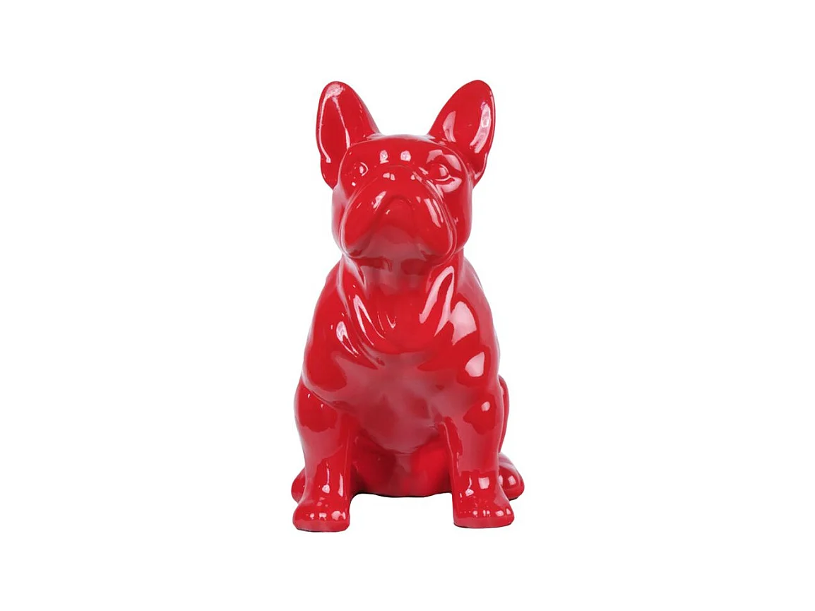 Statue chien boston terrier assis rouge laquée H22 cm - HARU