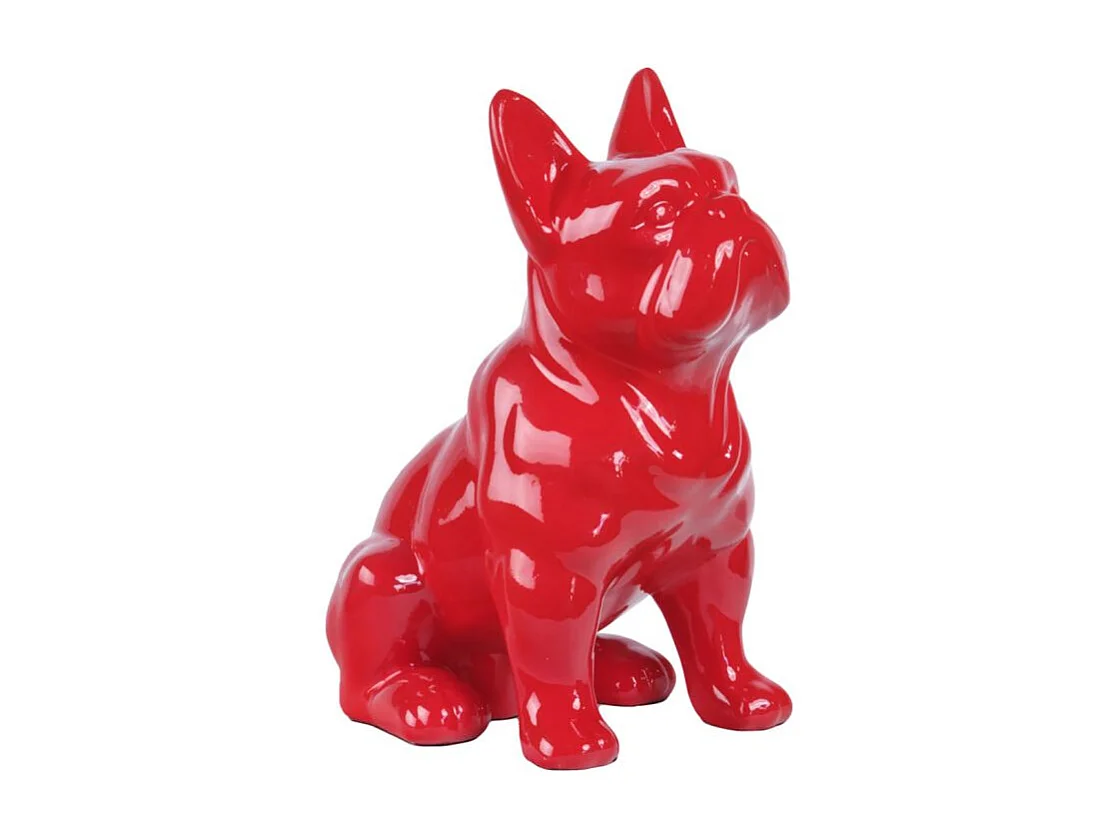 Statue chien boston terrier assis rouge laquée H22 cm - HARU