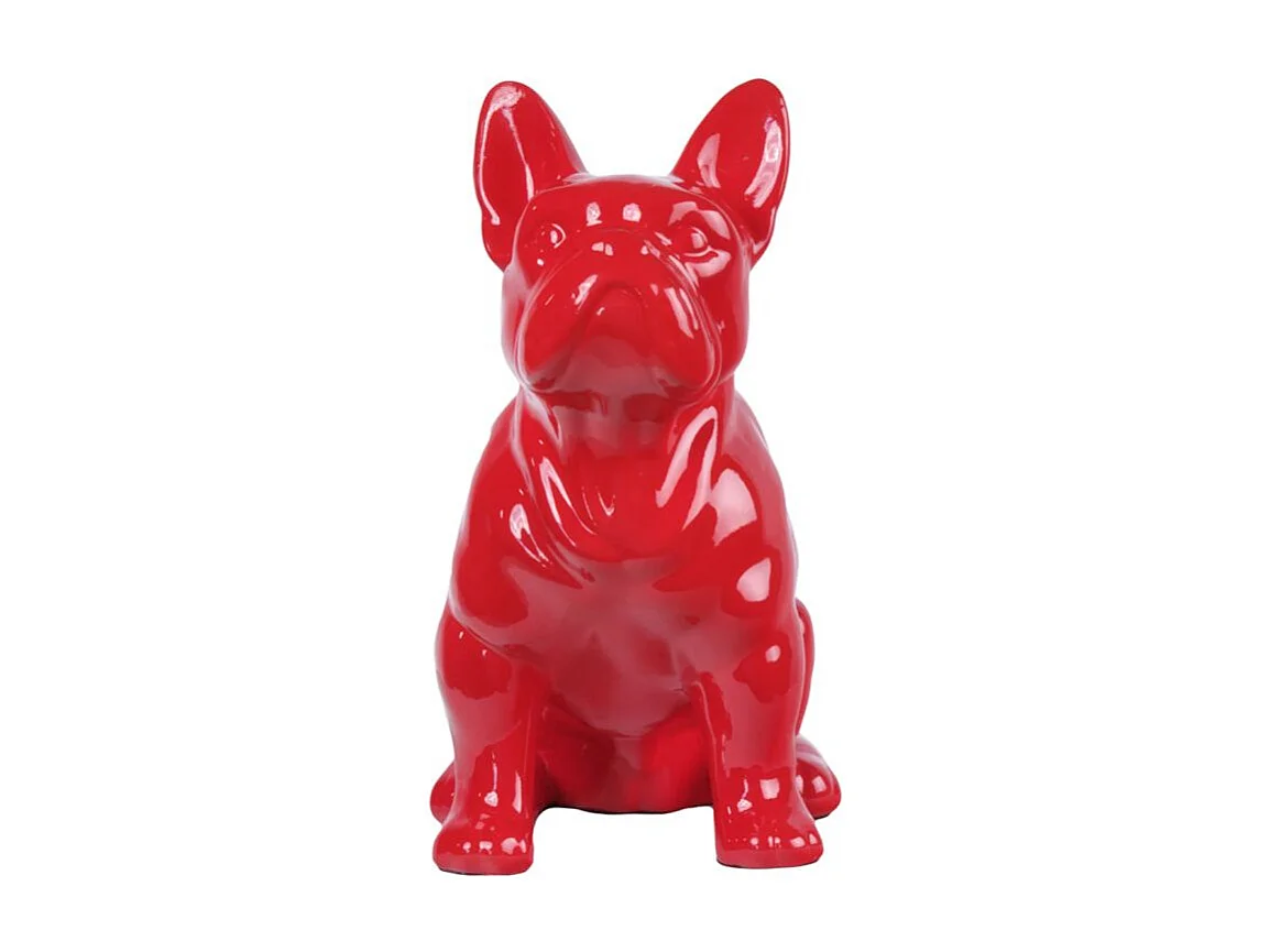 Statue chien boston terrier assis rouge laquée H22 cm - HARU