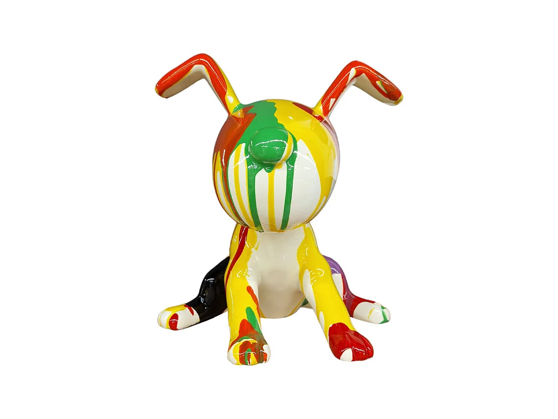 Statue chien assis avec coulures jaune et rouge H28 cm - SNOOP DRIPS