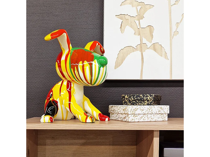 Statue chien assis avec coulures jaune et rouge H28 cm - SNOOP DRIPS