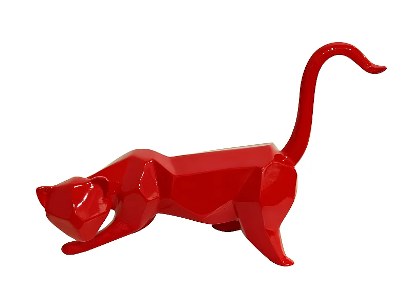 Statue chat géométrique et cubique rouge L43 cm - RED CAT