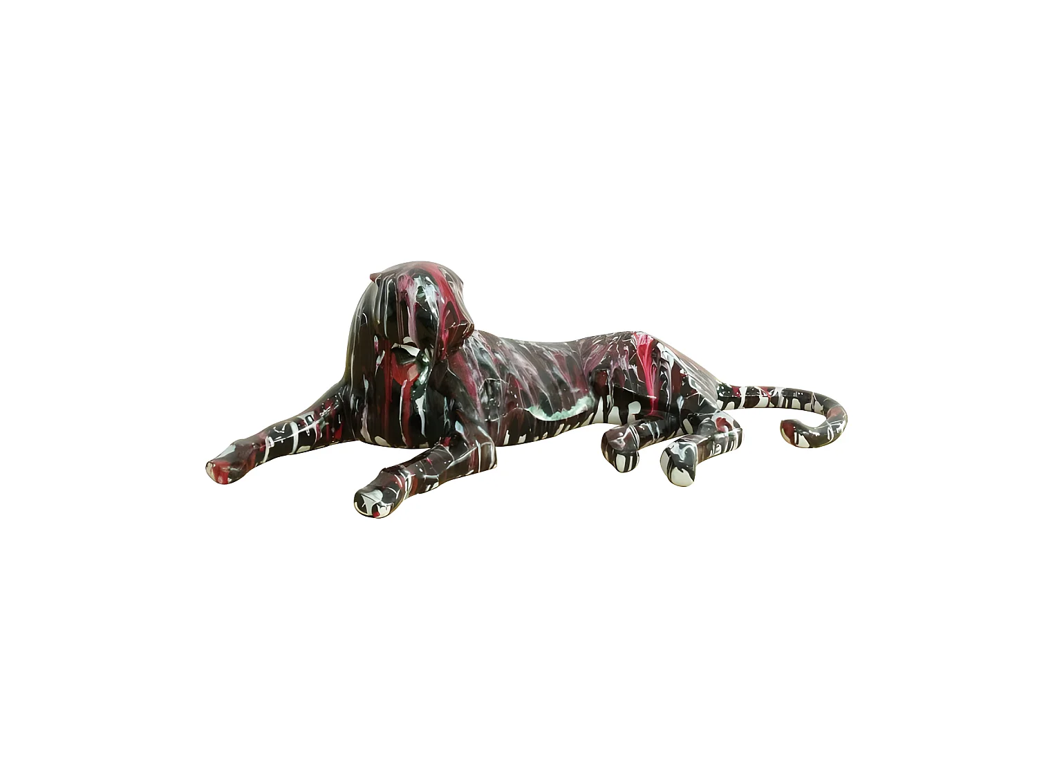 Statue panthère couchée avec coulures rouge noir L63 cm - FELI DRIPS
