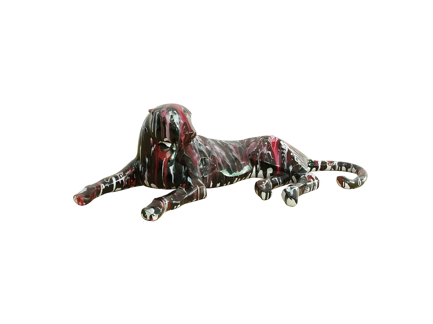 Statue panthère couchée avec coulures rouge noir L63 cm - FELI DRIPS