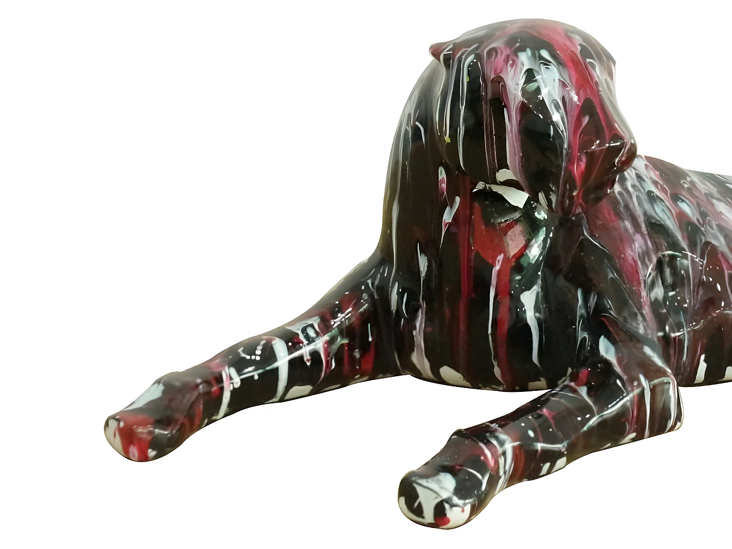 Statue panthère couchée avec coulures rouge noir L63 cm - FELI DRIPS