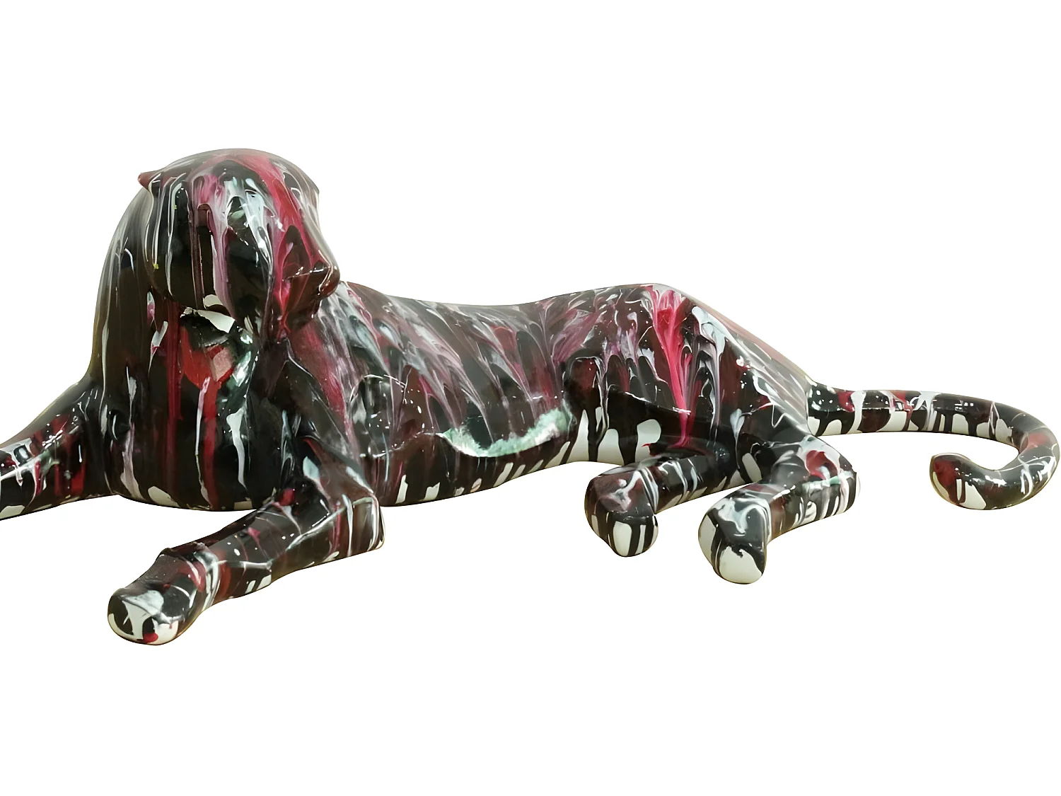 Statue panthère couchée avec coulures rouge noir L63 cm - FELI DRIPS