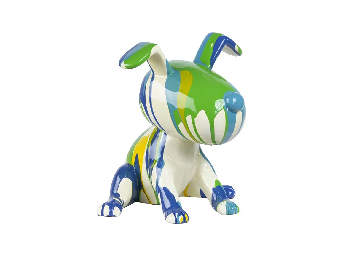 Statue chien assis avec peinture bleu et vert H. 28 cm - SNOOP DRIPS 1