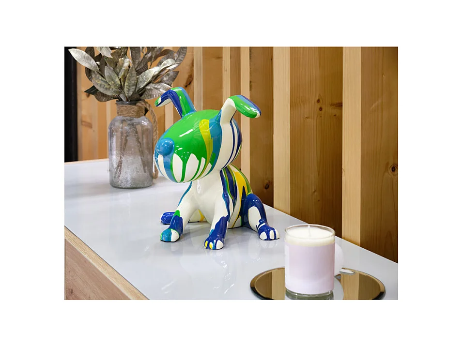 Statue chien assis avec peinture bleu et vert H. 28 cm - SNOOP DRIPS 1