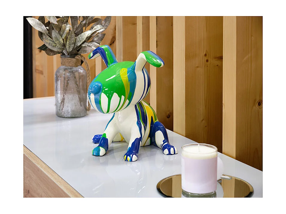 Statue chien assis avec peinture bleu et vert H. 28 cm - SNOOP DRIPS 1