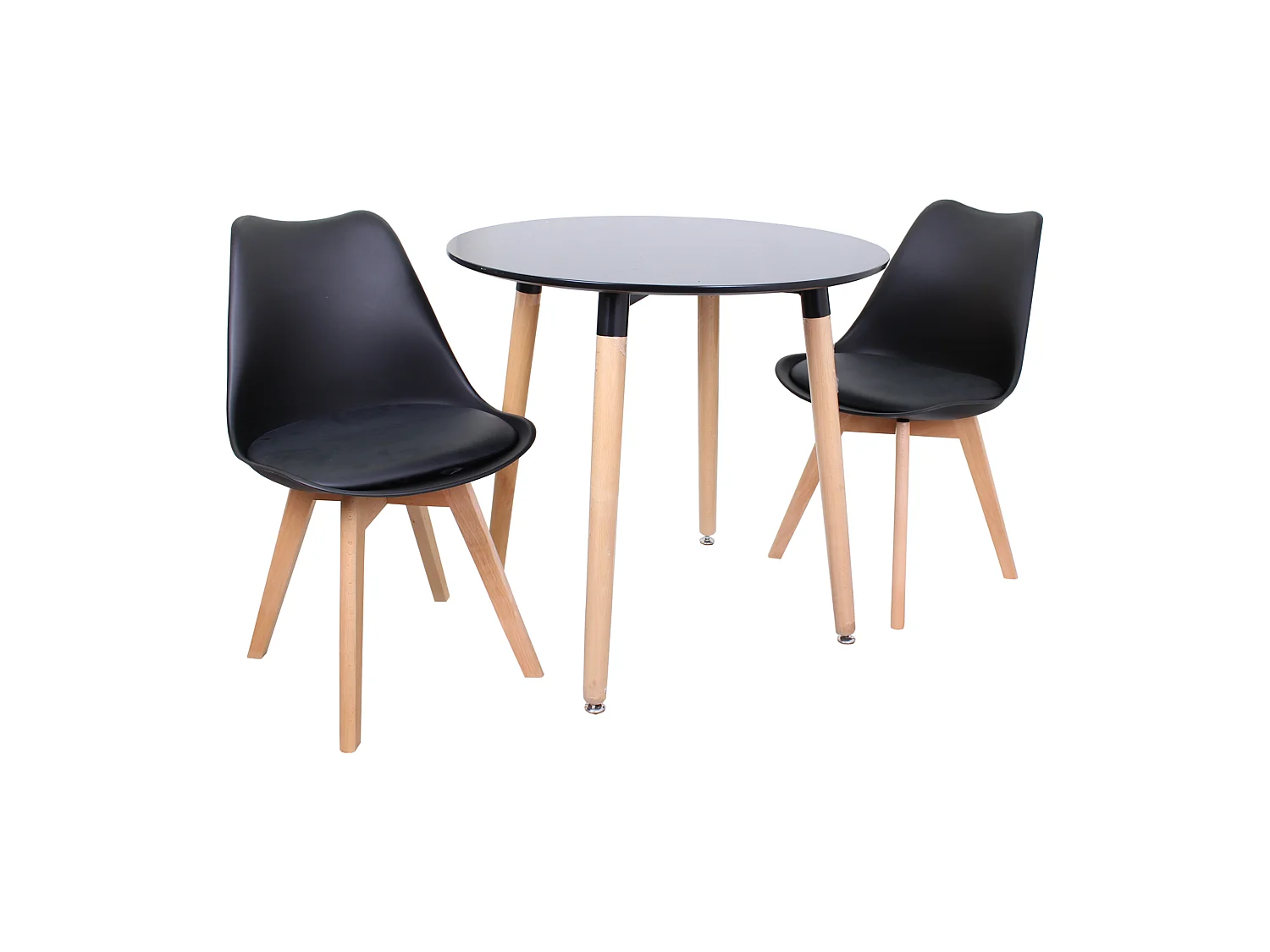 LORENZO HALO - Ensemble Salle à Manger - Table Ronde Noire + 2 Chaises Scandinaves Noires