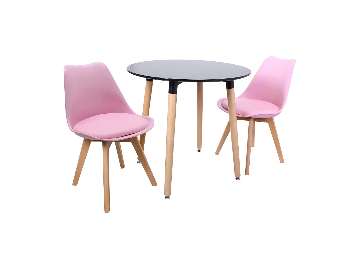 LORENZO HALO - Ensemble Salle à Manger - Table Ronde Noire + 2 Chaises Scandinaves Roses