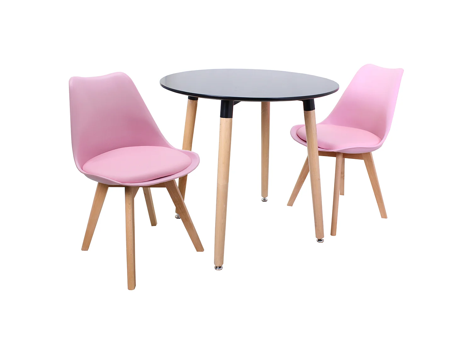 LORENZO HALO - Ensemble Salle à Manger - Table Ronde Noire + 2 Chaises Scandinaves Roses