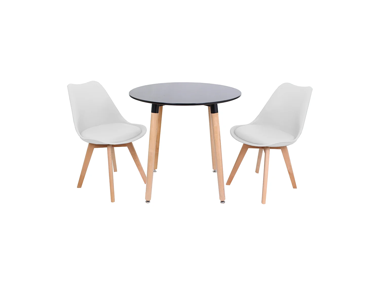 LORENZO HALO - Ensemble Salle à Manger - Table Ronde Noire + 2 Chaises Scandinaves Blanches