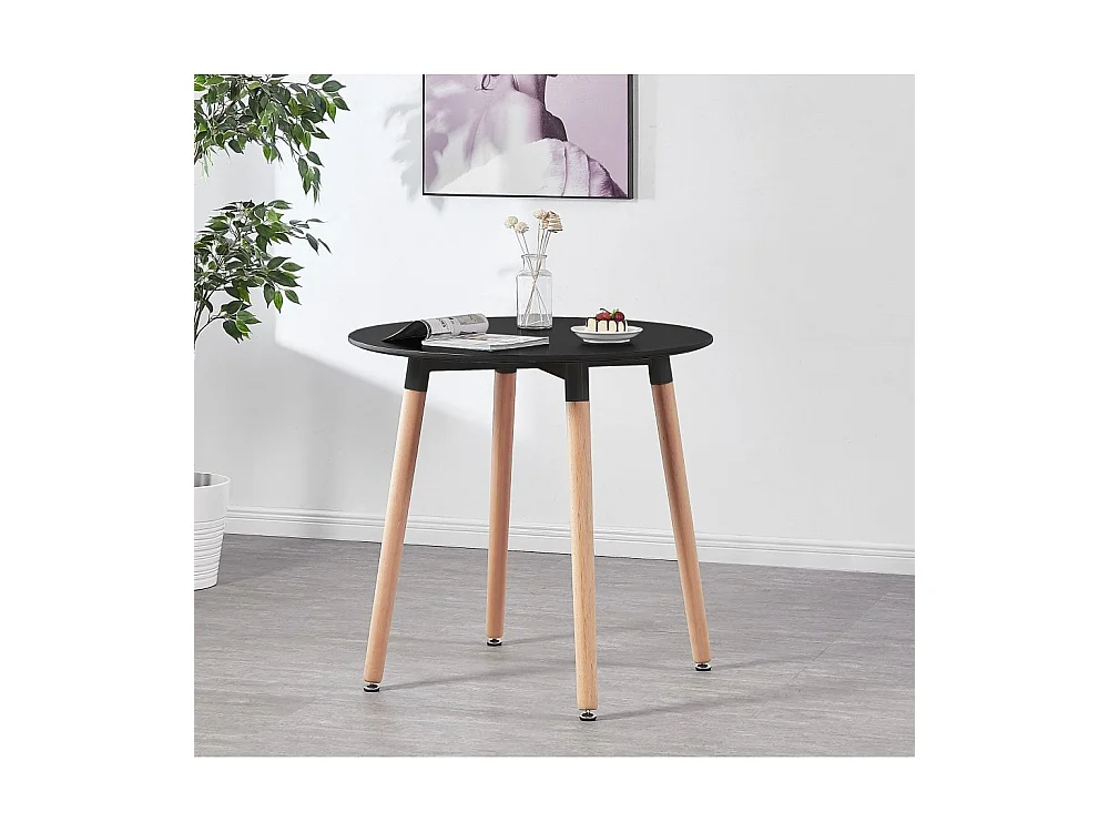 LORENZO HALO - Ensemble Salle à Manger - Table Ronde Noire + 2 Chaises Scandinaves Blanches