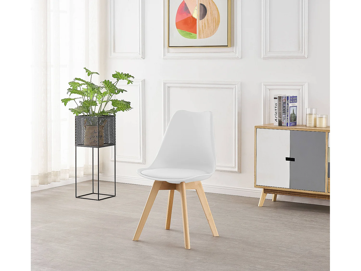 LORENZO HALO - Ensemble Salle à Manger - Table Ronde Noire + 2 Chaises Scandinaves Blanches