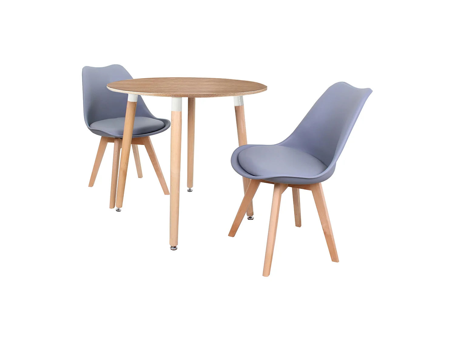 LORENZO HALO - Ensemble Salle à Manger - Table Ronde Effet Chêne + 2 Chaises Scandinaves Grises