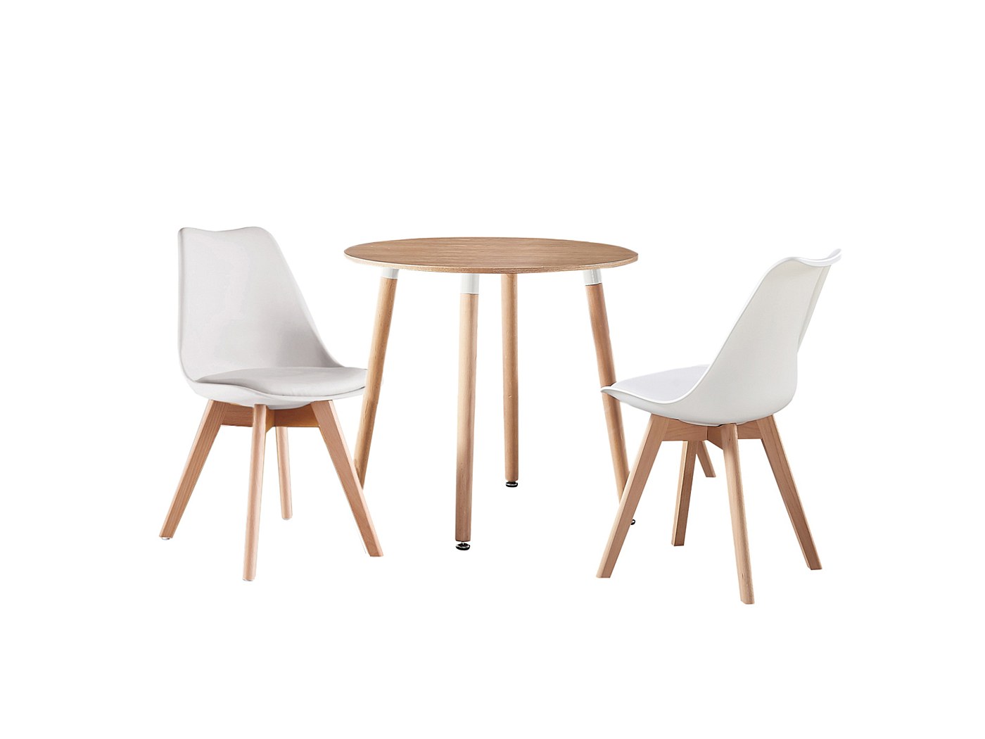 Table Ronde Effet Chêne +2 Chaises Scandinaves Blanches - Ensemble pour ...