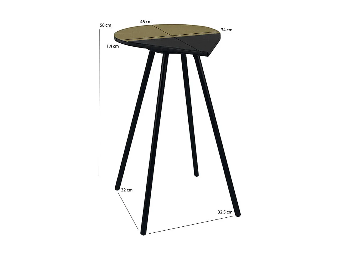 Table d'appoint métal avec plateau goutte dorée et noire - GULL 6303