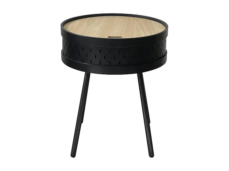TYA - Table d'Appoint Noire avec Coffre Plateau Effet Bois