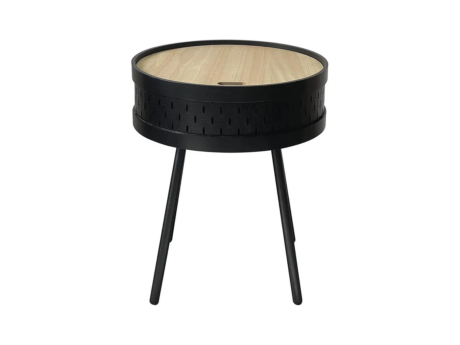 TYA - Table d'Appoint Noire avec Coffre Plateau Effet Bois