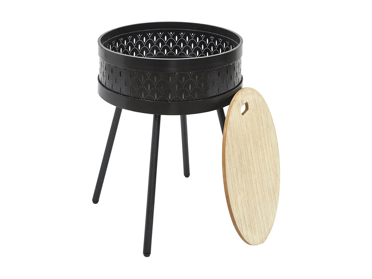 TYA - Table d'Appoint Noire avec Coffre Plateau Effet Bois