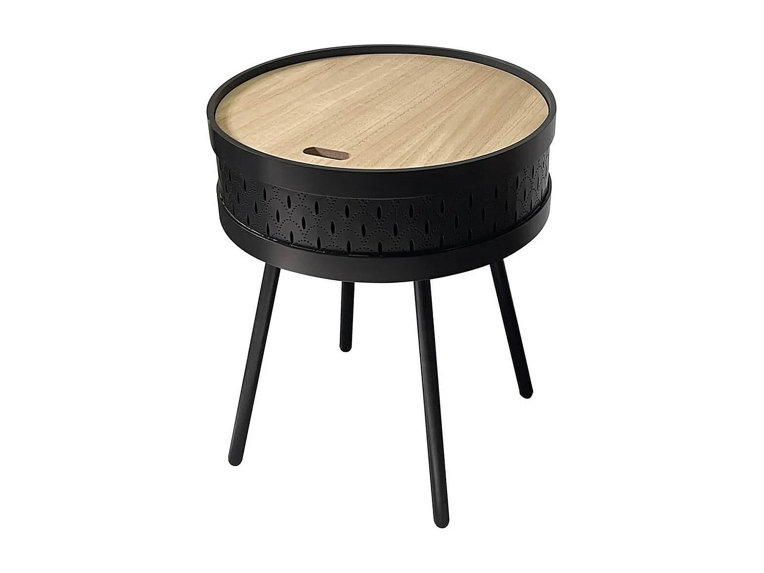TYA - Table d'Appoint Noire avec Coffre Plateau Effet Bois