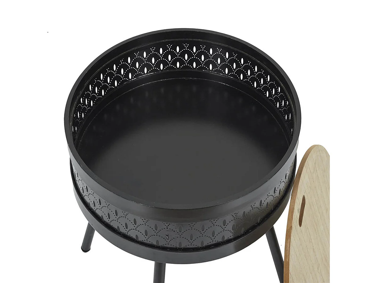 TYA - Table d'Appoint Noire avec Coffre Plateau Effet Bois