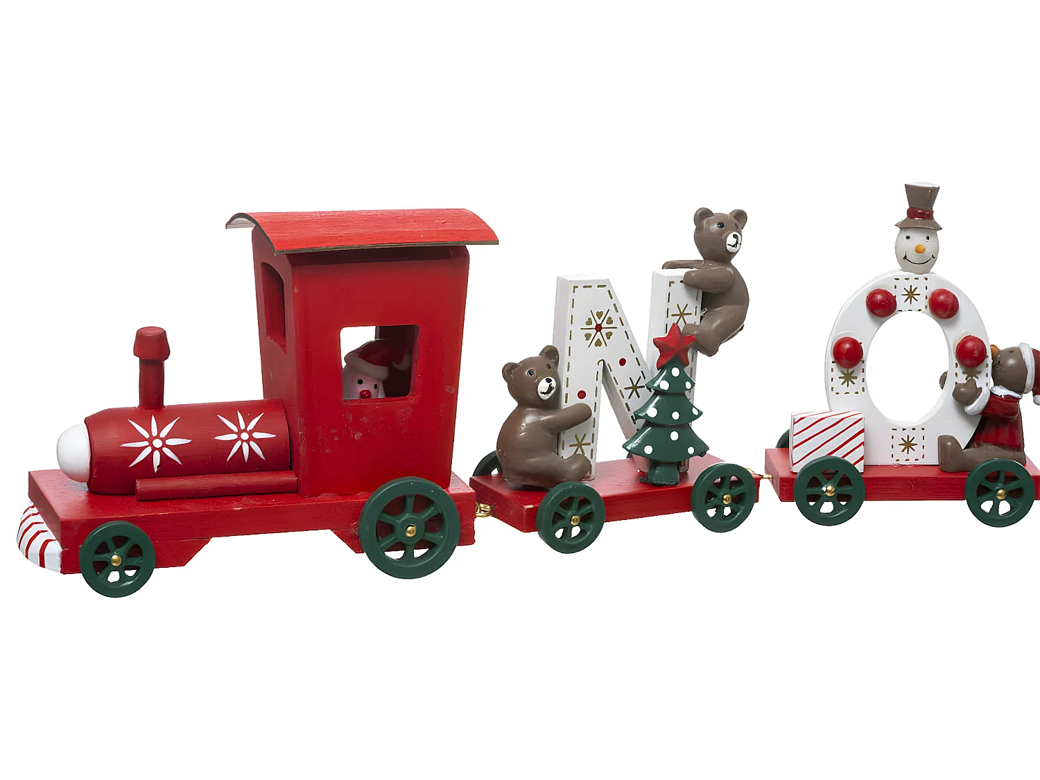 Déco de Noël Petit Train avec 4 Wagons en Bois L 44.5 cm