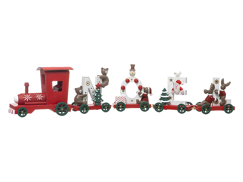 Déco de Noël Petit Train avec 4 Wagons en Bois L 44.5 cm