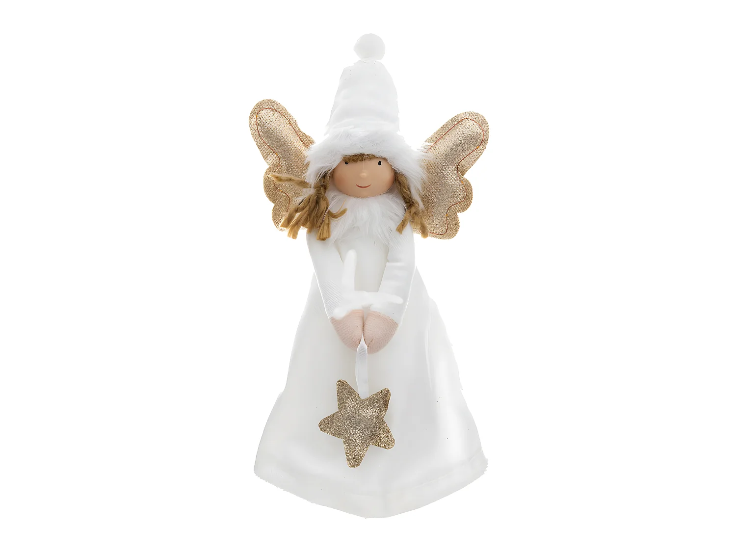 Déco de Noël Ange blanc et doré avec ailes lumineuses à LED H 28 cm