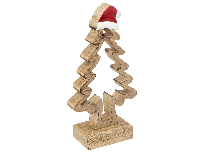 Sapin en bois avec bonnet Père Noël  H 21 cm