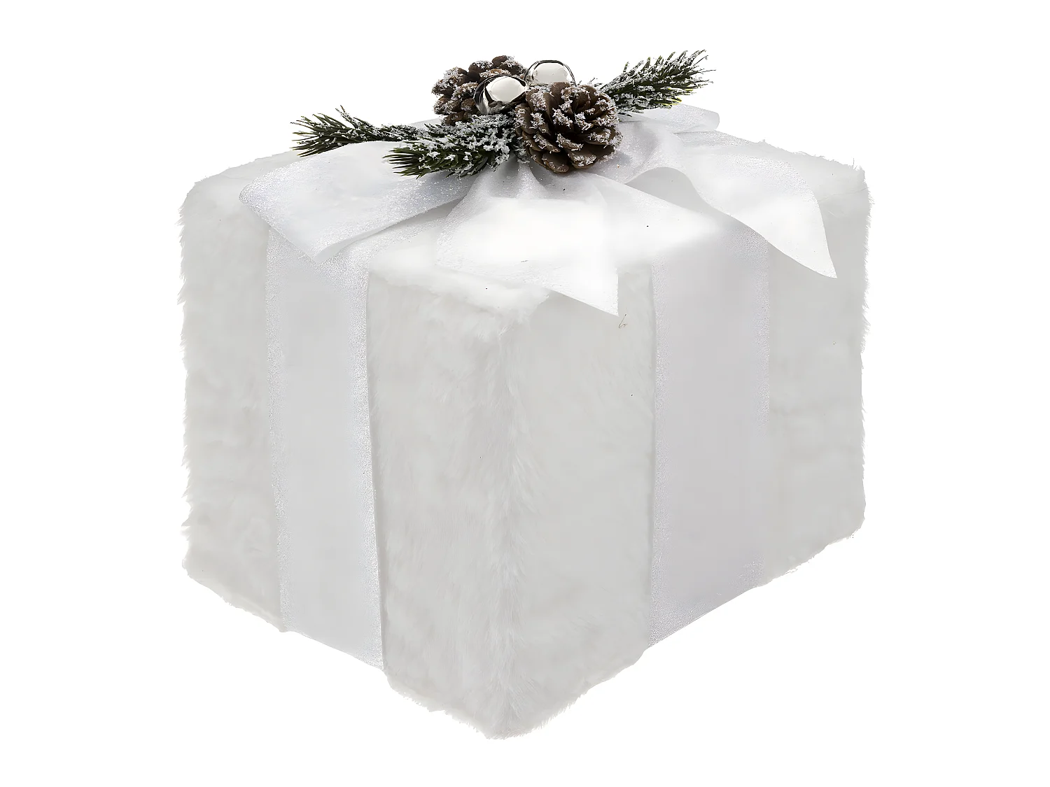 Déco de Noël Paquet Cadeau fourrure blanche et ruban pailleté 20 x 25 cm