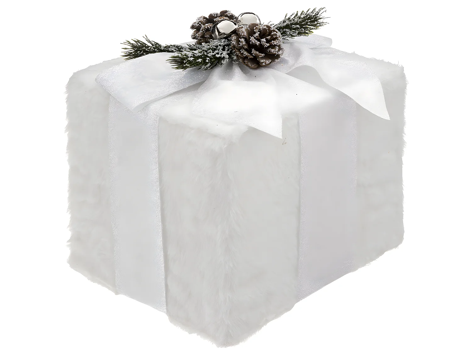 Déco de Noël Paquet Cadeau fourrure blanche et ruban pailleté 20 x 25 cm